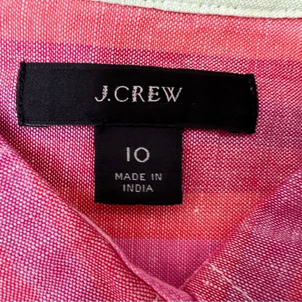 J.Crew Linen Blend Boy Shirt 10 Classic Button Up Rainbow Striped Women.  201